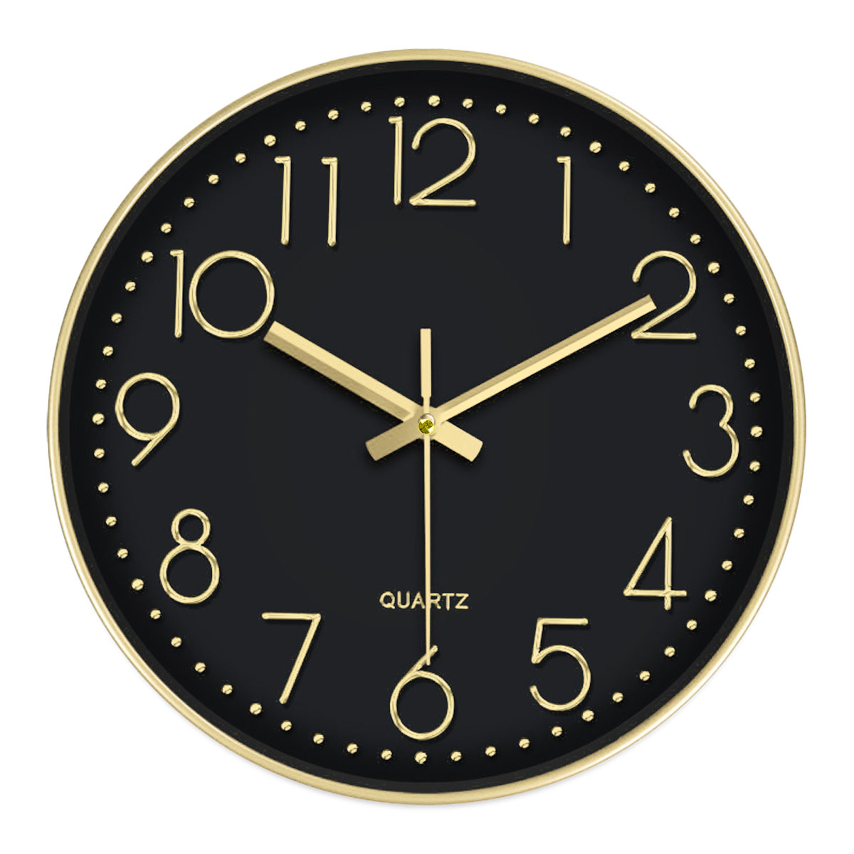 30cm moderne Wanduhr Schwarz Gold Metall Optik Analog