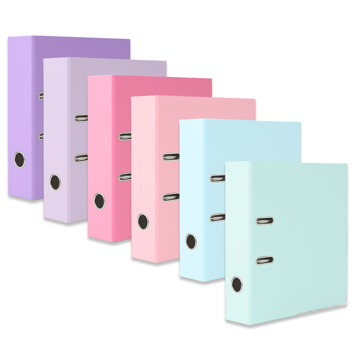 6er Set DIN A4 Ordner Pastell Farben, Farbordner, Ringordner, Briefordner, Aktenordner