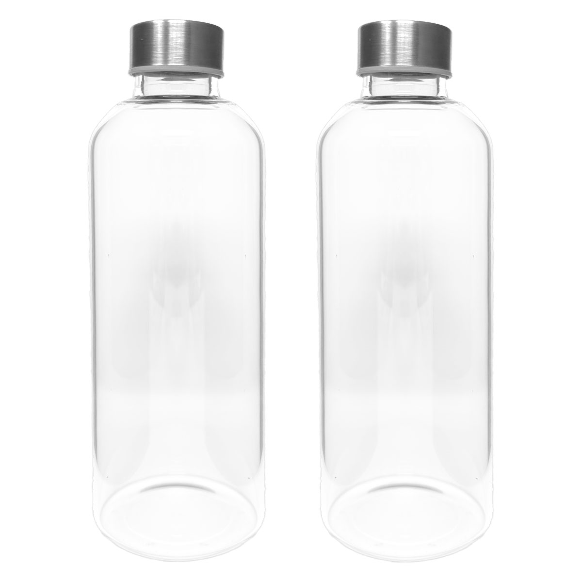 2er Set Trinkflasche aus Glas 1 Liter Deckel aus Edelstahl