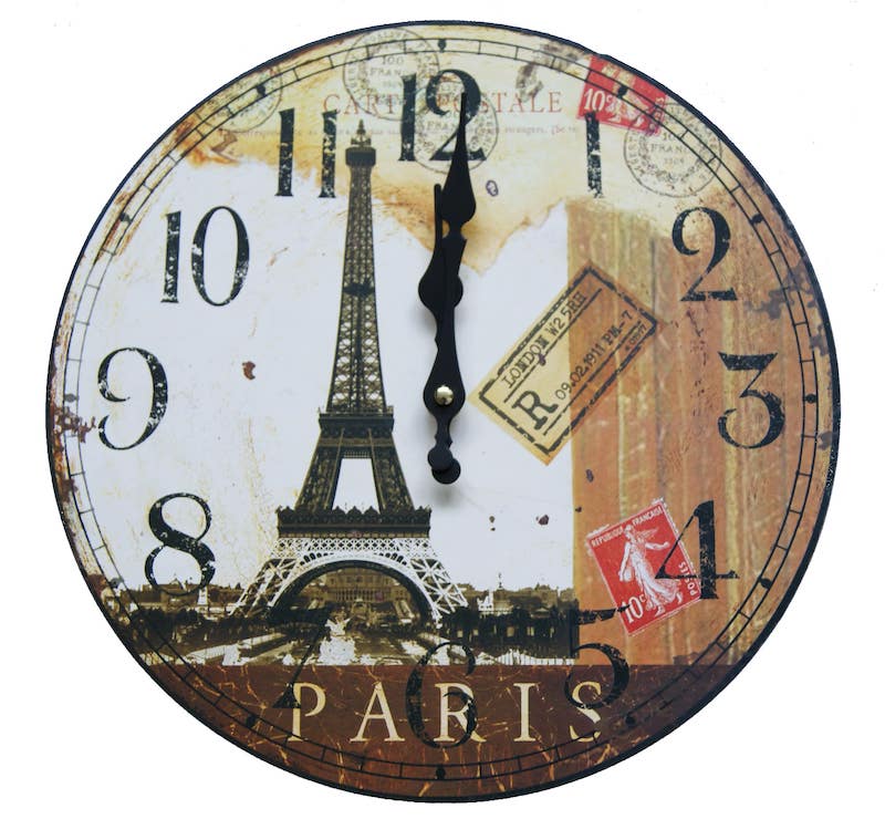 30cm Wanduhr Analog Paris Eiffelturm Postkarte Küchenuhr  Wohnzimmer