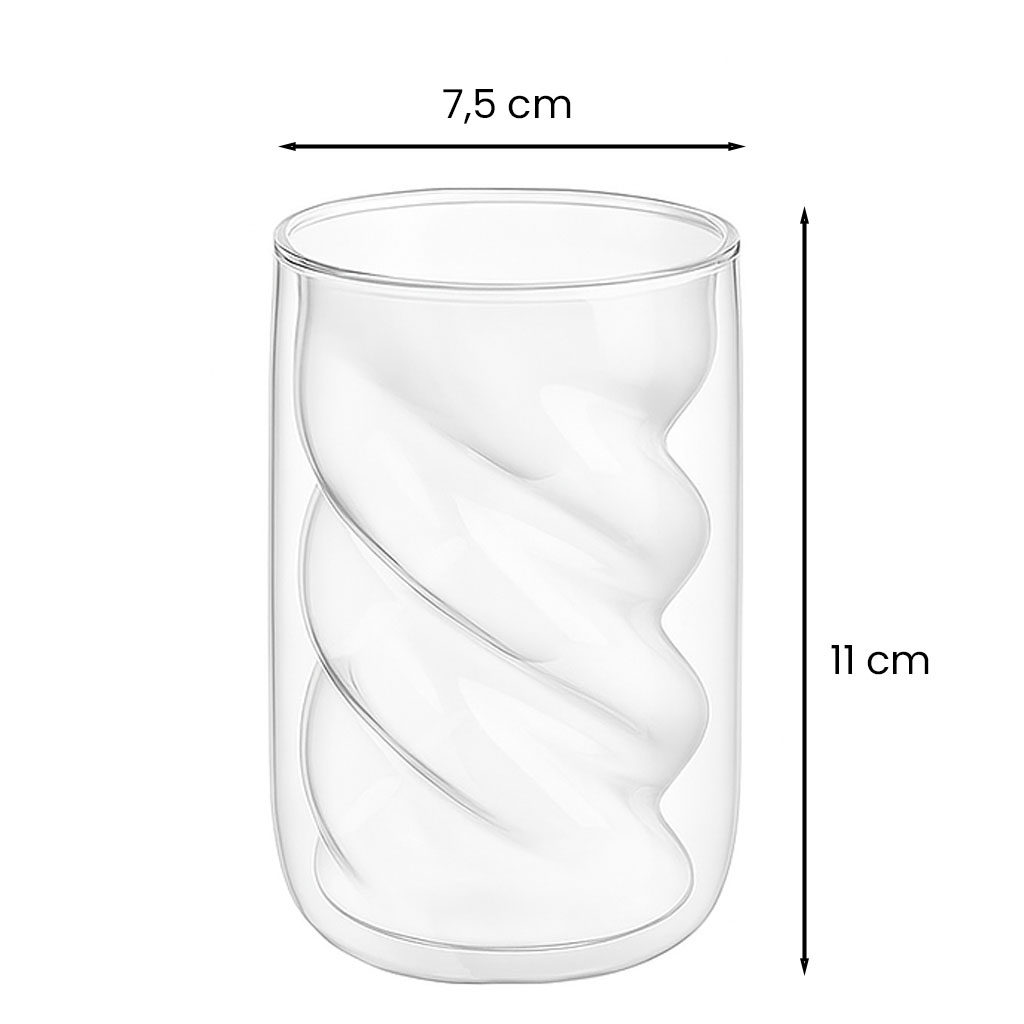 4er Set Doppelwandige Trinkgläser Spiralform 230ml inkl. Löffel