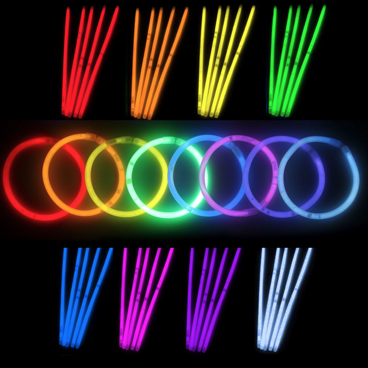 Knicklichter Leuchstäbe Glowsticks Neonstab Armreifen 8 Farben für Partys,Geburtstage, Festivals, Clubs, Bars, etc.