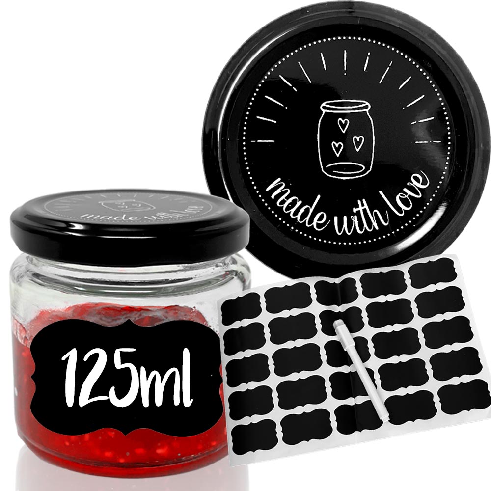25x 125ml Marmeladengläser made with love - inkl. Etiketten & Stift - Einmachgläser ideal zum Verschenken
