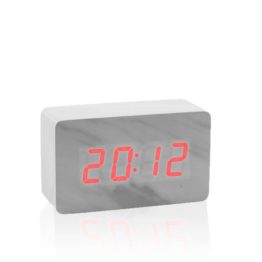 Marmor Weiß LED Wecker Digital Alarmwecker Uhr Beleuchtet Alarm Akustiksensor