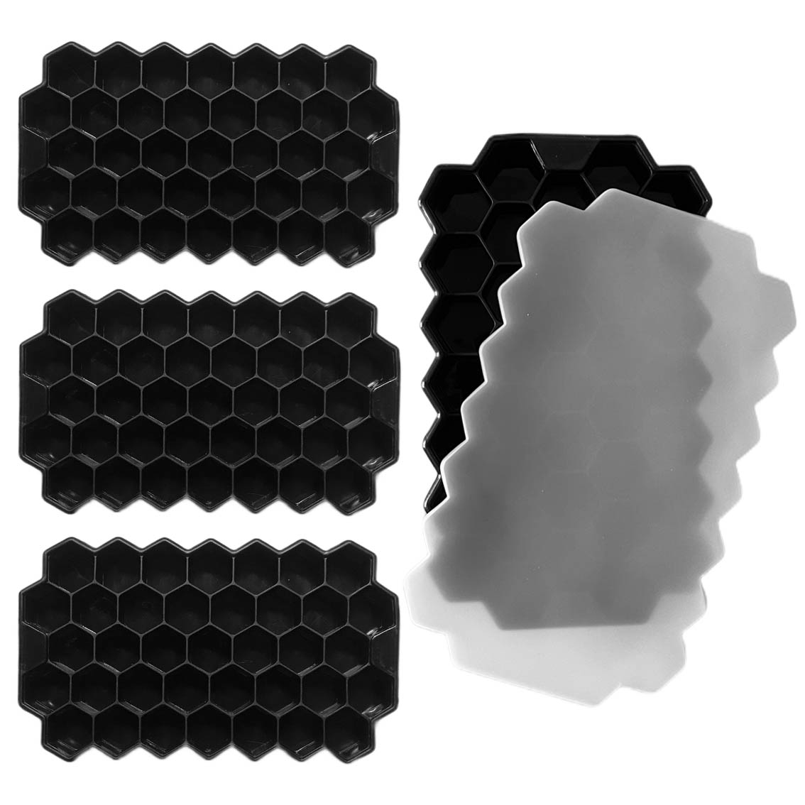 4x Schwarz Silikon Eiswürfelformen mit Deckel Eiswürfel Eiswürfelbehälter Gitter
