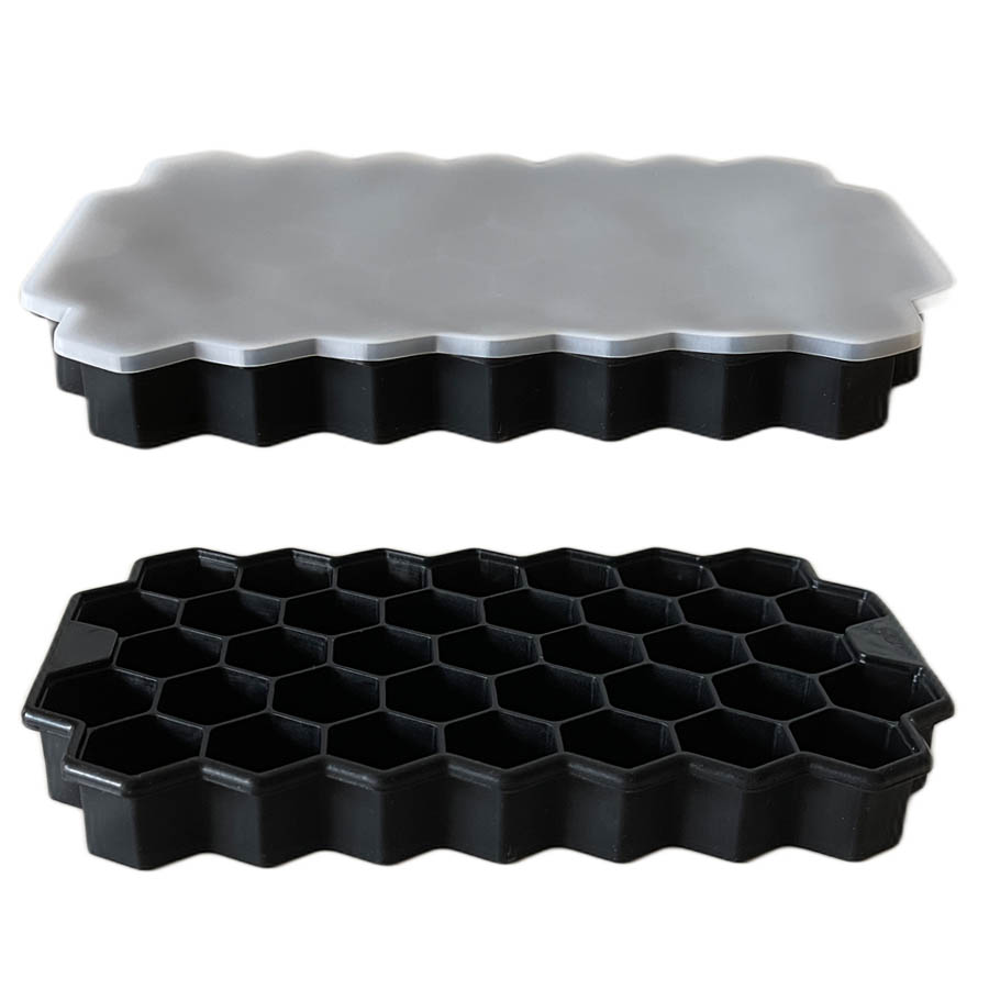 4x Schwarz Silikon Eiswürfelformen mit Deckel Eiswürfel Eiswürfelbehälter Gitter