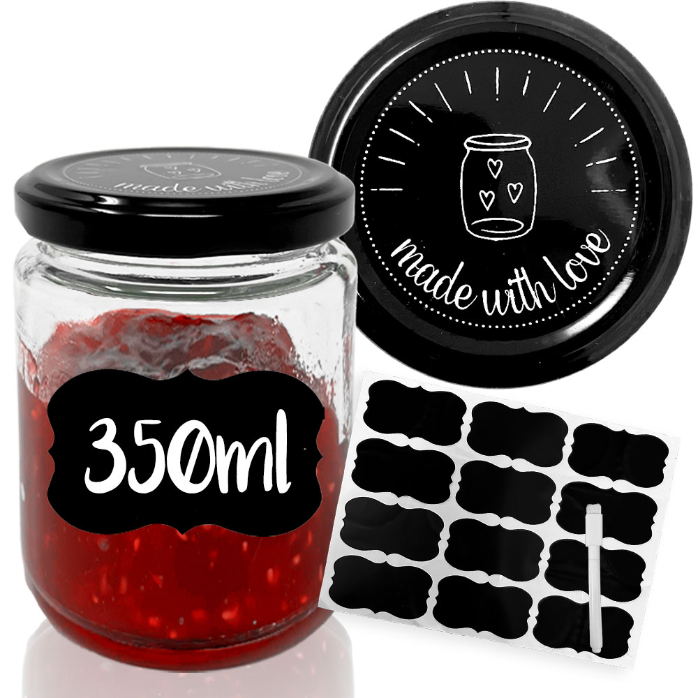 12x 350ml Marmeladengläser made with love - inkl. Etiketten & Stift - Einmachgläser ideal zum Verschenken