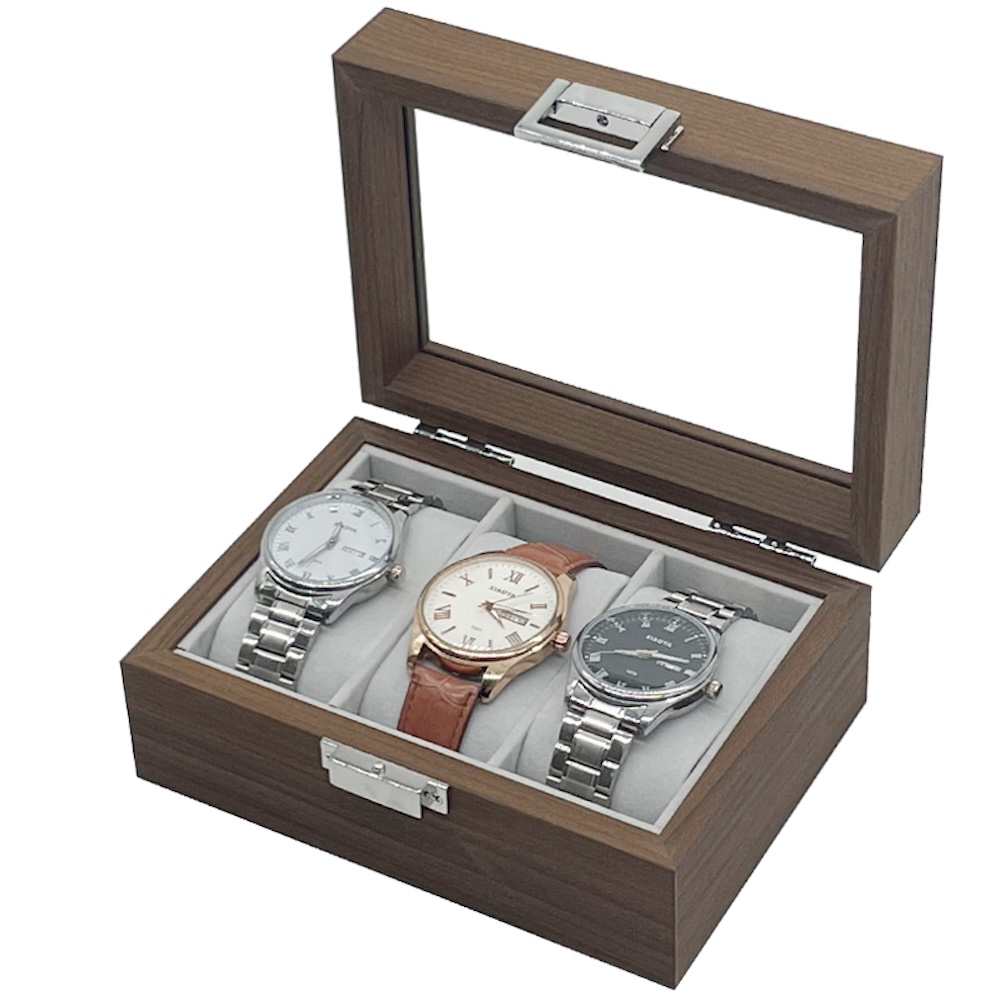Holz Uhrenkoffer 3 Uhren Uhrenbox Uhrenpräsentation Schmuckkoffer Armbanduhren