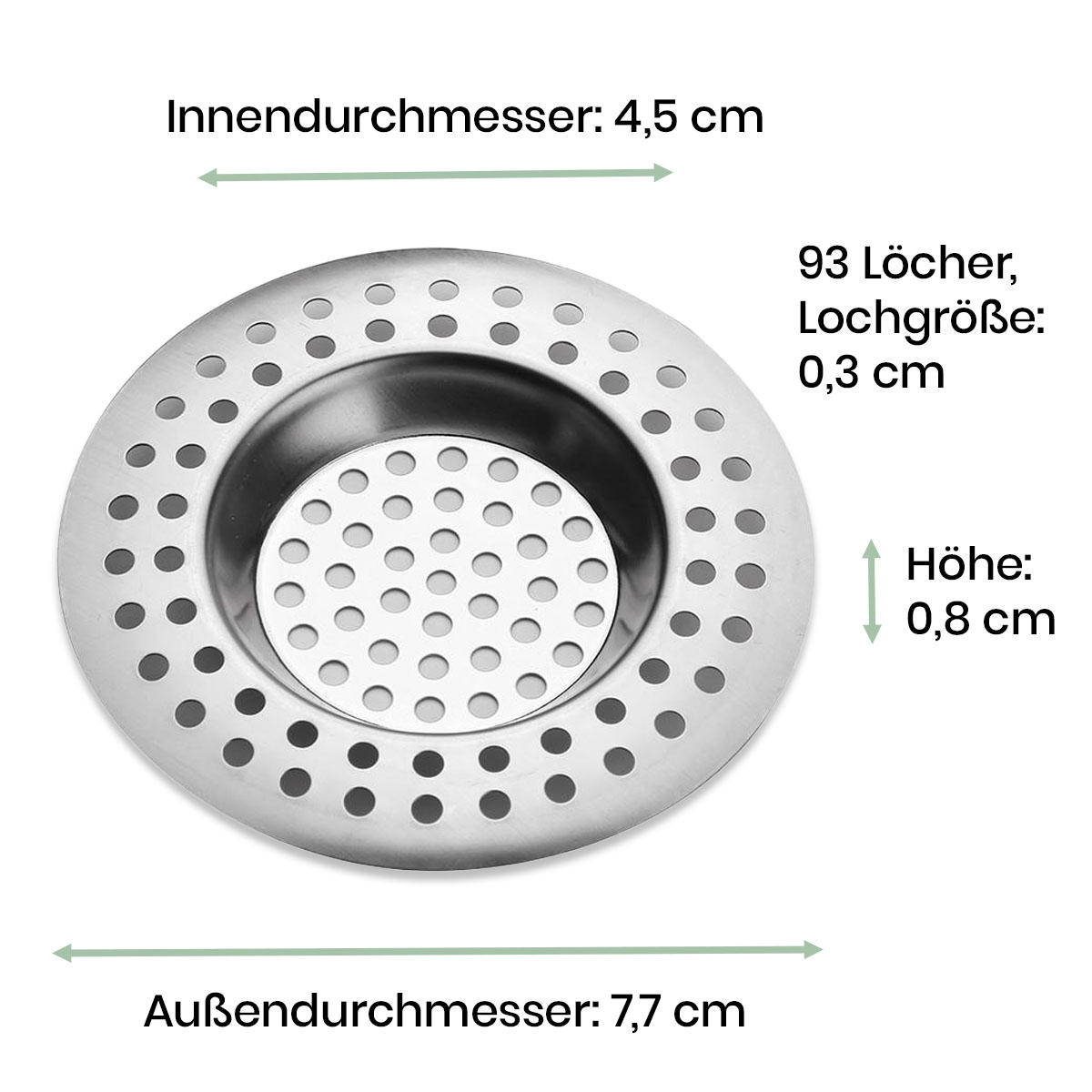 2er Set Abflusssieb 7,7cm Edelstahl für Küche Badezimmer Spülbecken Waschbecken Haarsieb