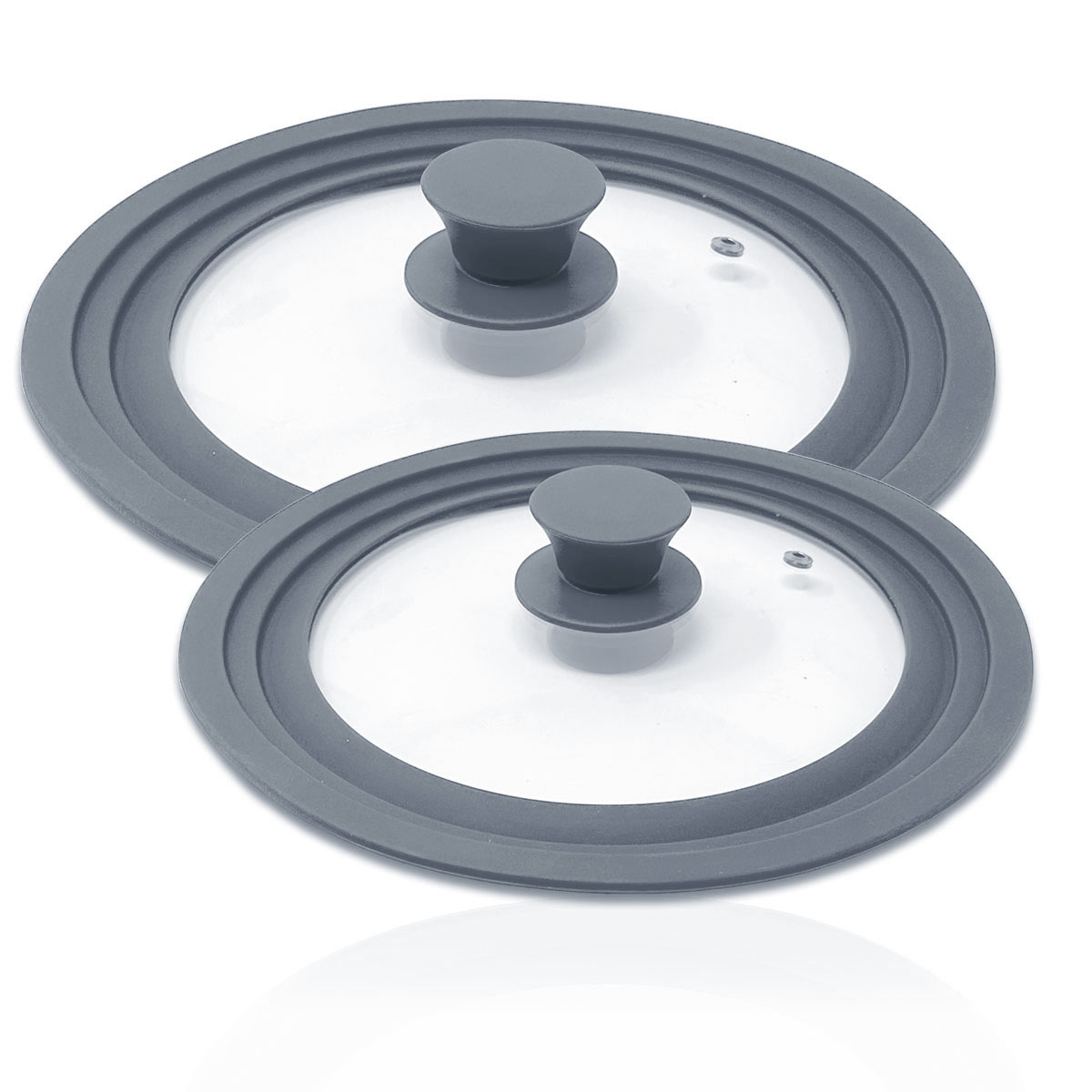 2er Set Silikon Pfannendeckel Topfdeckel Universalgröße 20-22-24cm / 26-28-30cm Grau