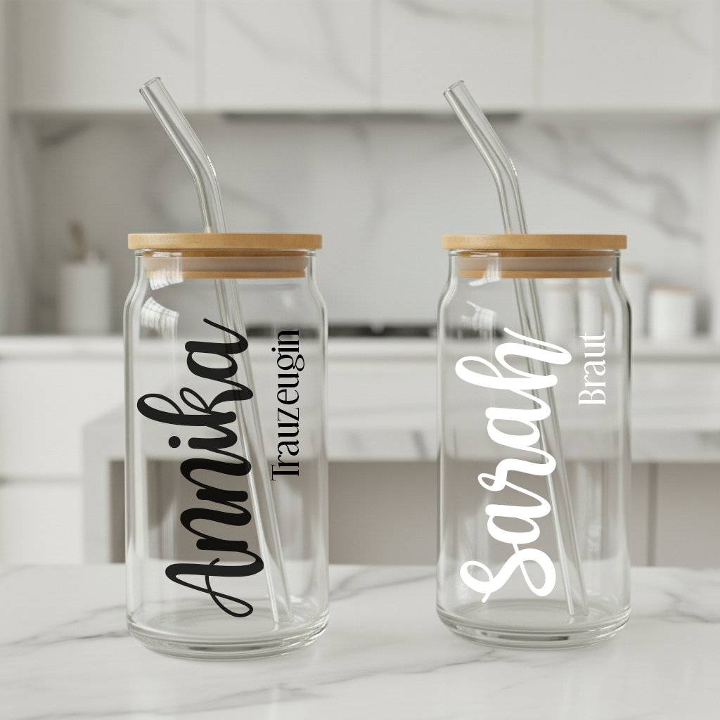 500ml Trinkglas mit Deckel und Trinkhalm für JGA Hochzeit Geschenk Brautjunger Trauzeugin 