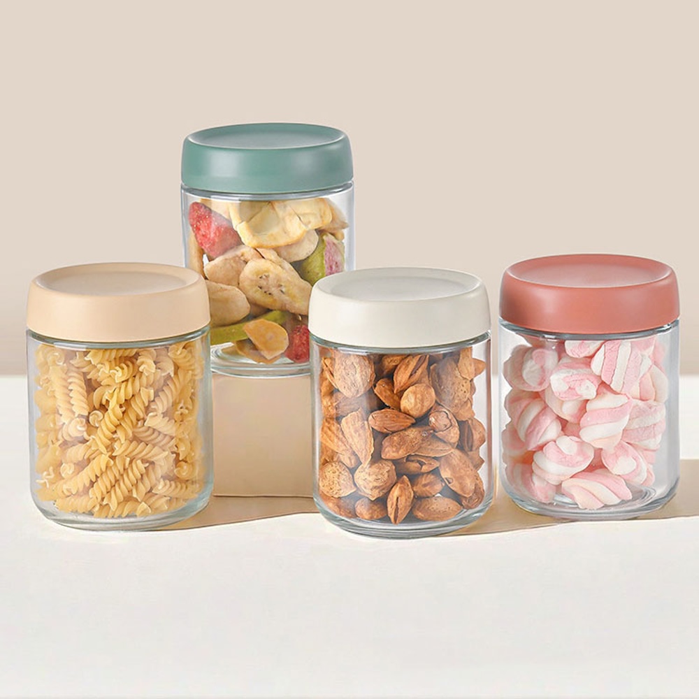 4er Set bunte Einmachgläser 500ml Schraubdeckel inkl. 12x Etiketten, 1x Stift