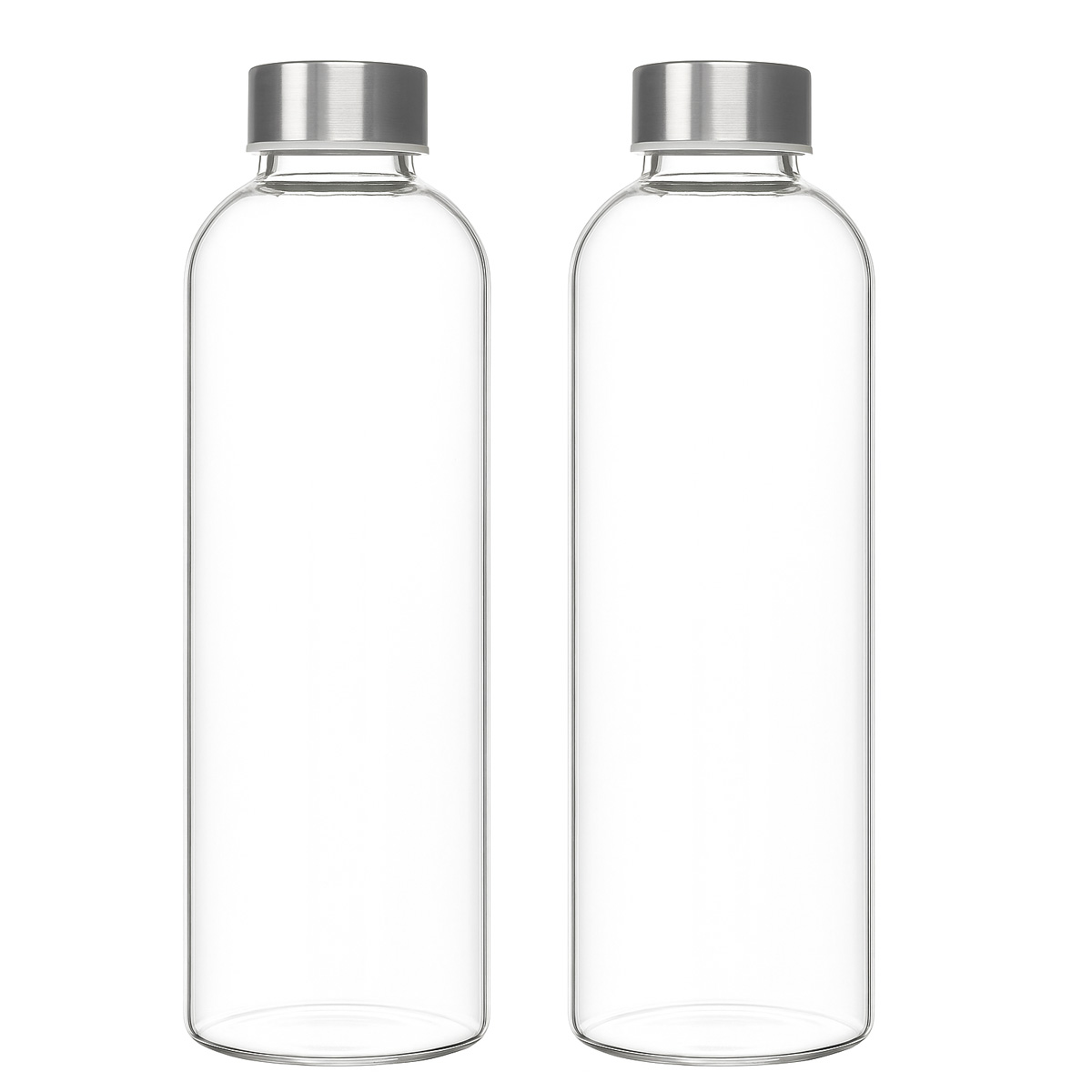 2er Set Trinkflasche aus Glas 1 Liter Deckel aus Edelstahl