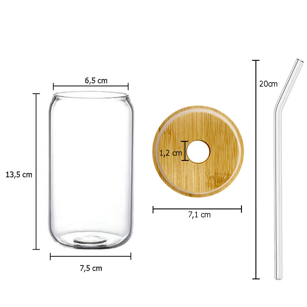 4er Set 500ml Trinkgläser mit Bambusdeckel inkl. Glashalme und Reinigungsbürstchen