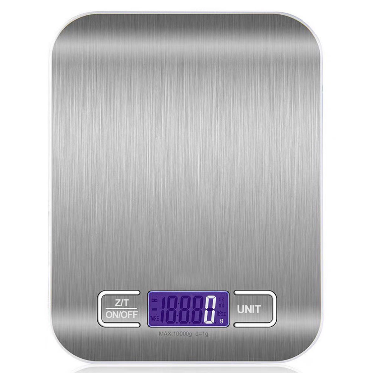 Digitale Küchenwaage 10kg gebürstete Edelstahl Wiegefläche LCD Display Tara Funktion