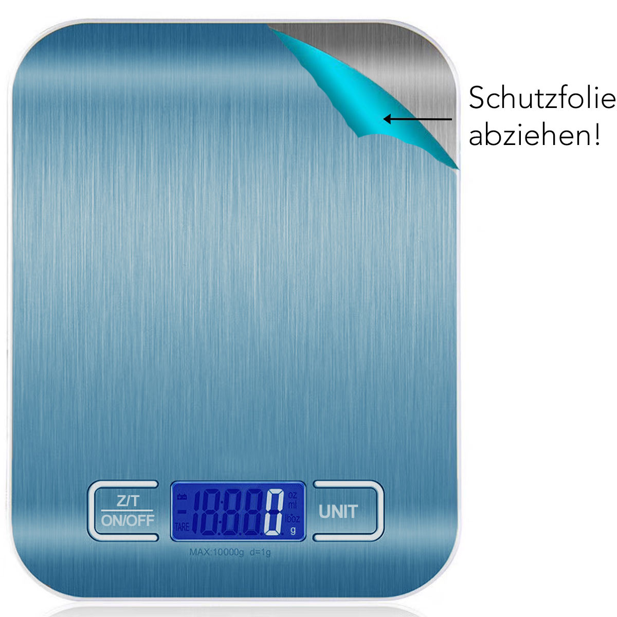 Digitale Küchenwaage 10kg gebürstete Edelstahl Wiegefläche LCD Display Tara Funktion