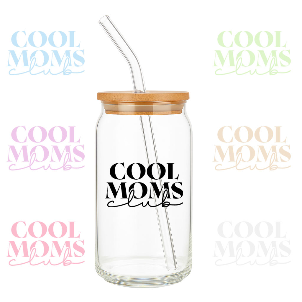 Cool Moms Club Trinkglas 500ml mit Bambusdeckel und Glashalm