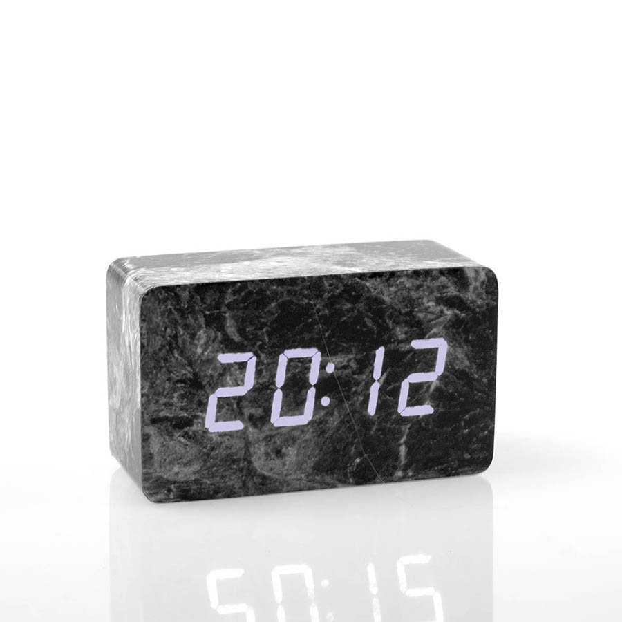 Marmor Schwarz Weiß LED Wecker Digital Alarmwecker Uhr Beleuchtet Alarm Akustiksensor