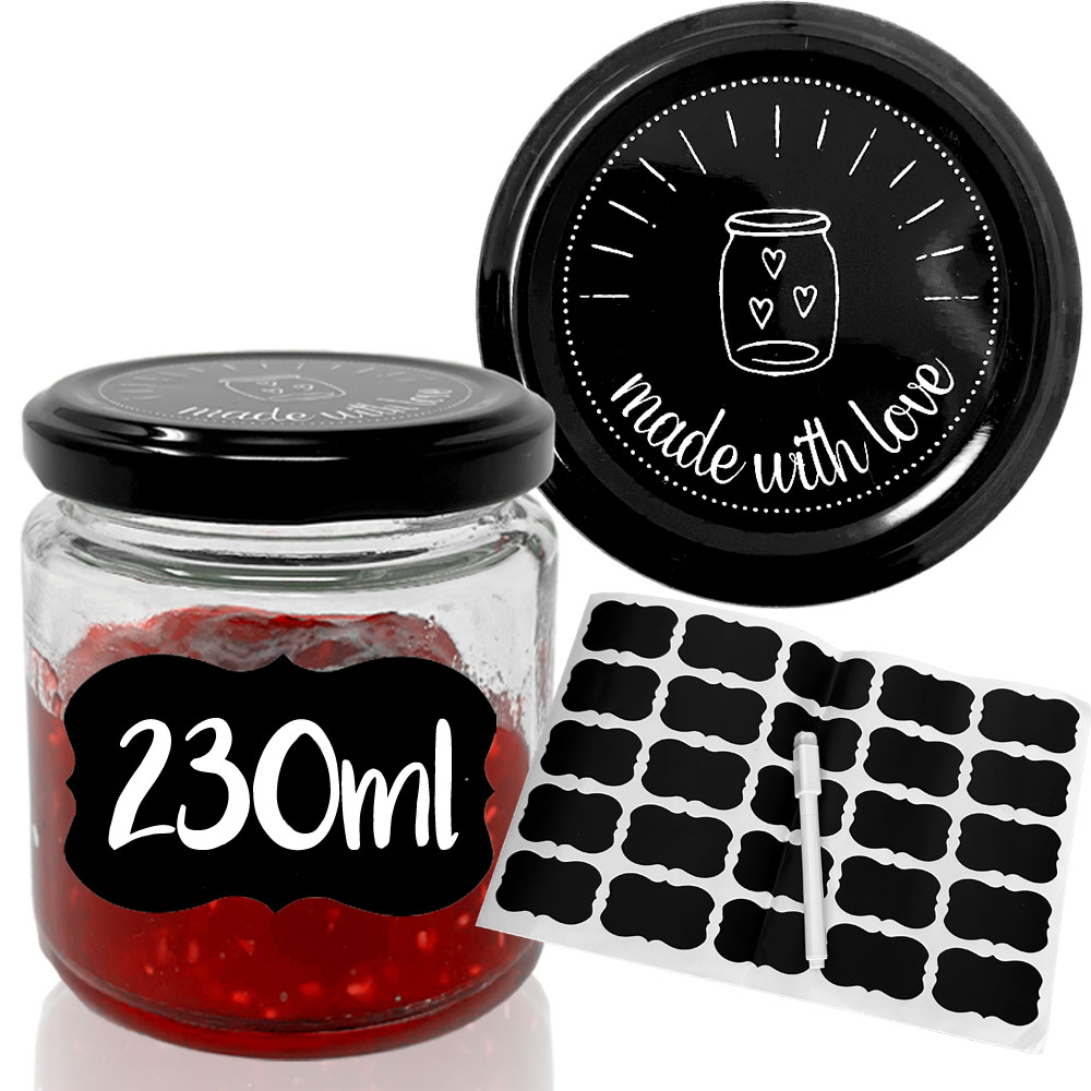 25x 230ml Marmeladengläser made with love - inkl. Etiketten & Stift - Einmachgläser ideal zum Verschenken