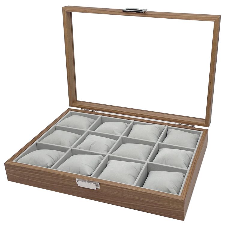 Personalisierter Holz Uhrenkoffer 12 Uhren Uhrenbox Uhrenpräsentation Schmuckkoffer Armbanduhren Dunkelbraun