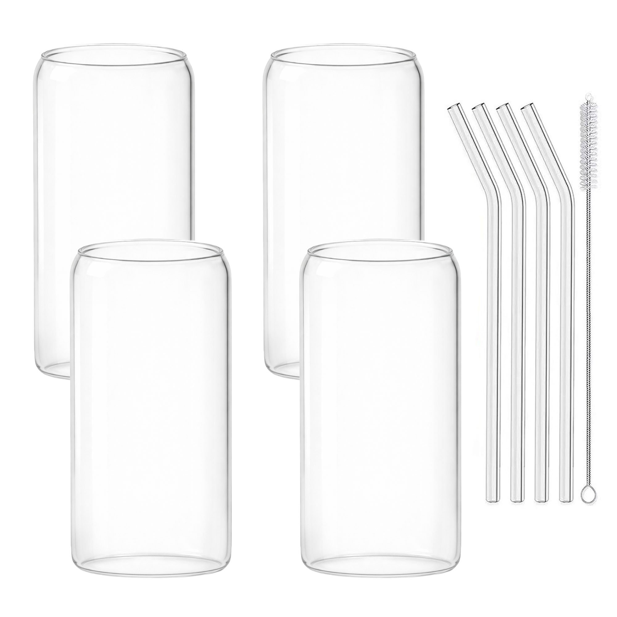 4er Set Trinkgläser 500ml inkl. Glashalme und Reinigungsbürstchen Dosenform