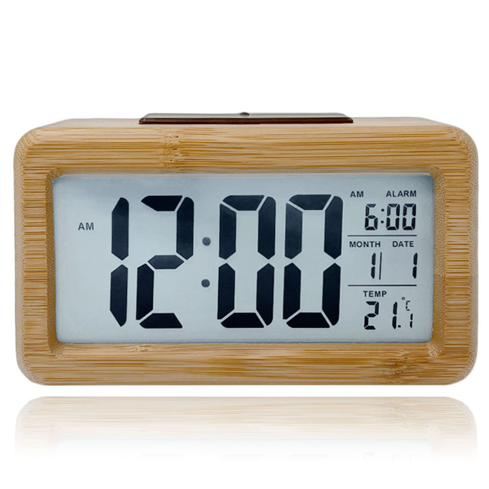 LCD Bambus Wecker Digital Alarmwecker Uhr Beleuchtet Schlummerfunktion