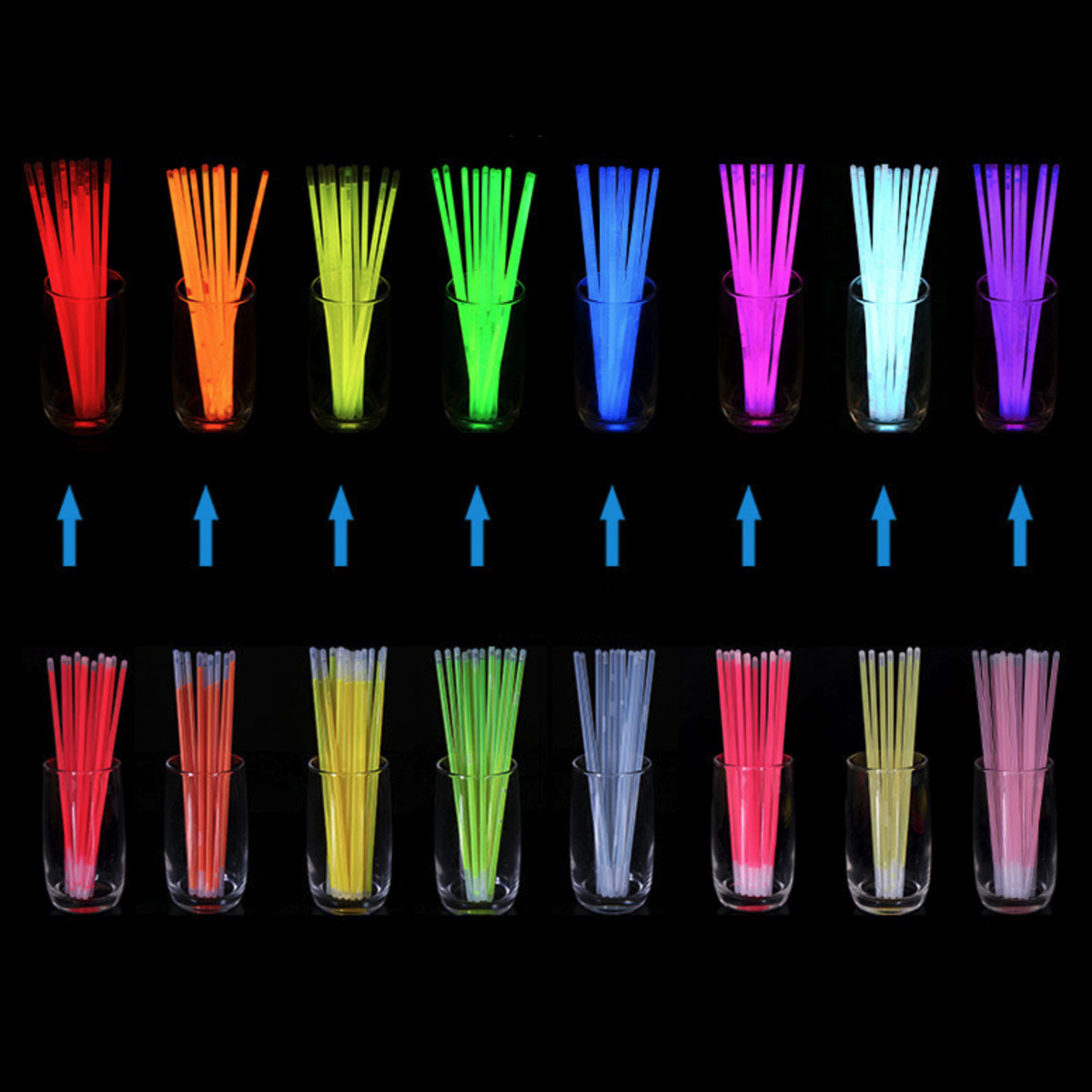 Knicklichter Leuchstäbe Glowsticks Neonstab Armreifen 8 Farben für Partys,Geburtstage, Festivals, Clubs, Bars, etc.