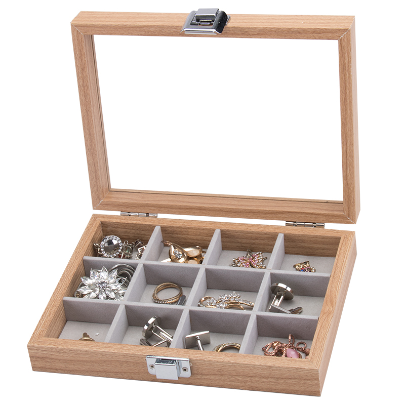 Kleine Holz Schmucklade 12 Fächer Schmuckkasten Schmuckkoffer Schmuckbox Schaukasten
